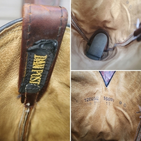 Vintage 70s Dan Post Brown Leather Braid Shaft Western Cowboy Motorcycle Boots 9 - Picture 8 of 9